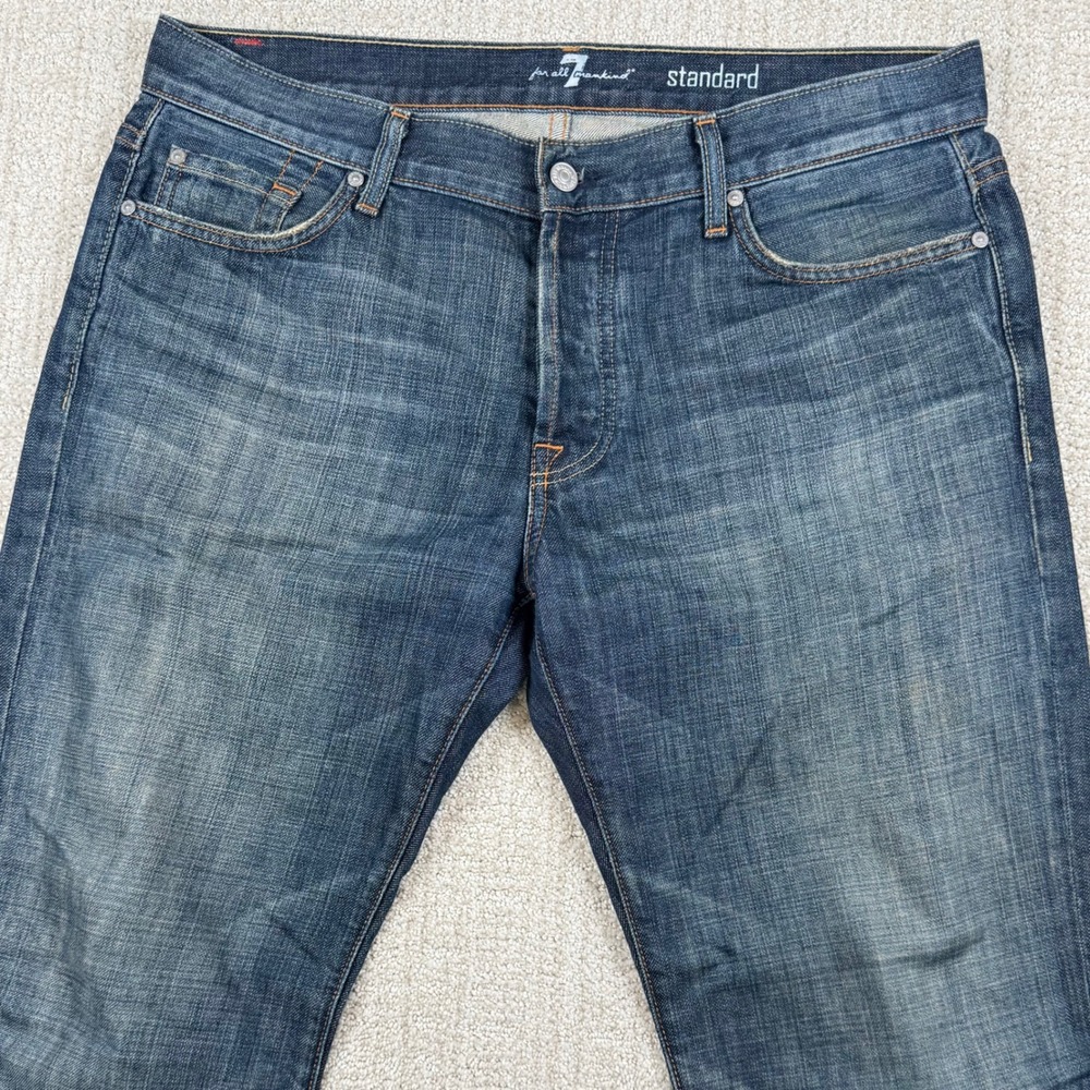 7 For All Mankind Mens 36x30 Blue Standard Fit Straight Leg Denim Blue Jeans